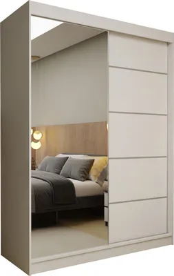 Produktbild von Masseno Schiebetürenschrank MIRELLA 160 cm Kleiderschrank Schlafzimmer Schrank 2-türig mit Spiegel Weiß