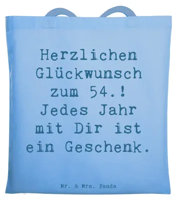 Produktbild von Mr. & Mrs. Panda Shopping Tasche Spruch 54. Geburtstag - Sky Blue - Geschenk, herzerwärmende Botschaft, Schultasche, Tote Bag, Glückwünsche, dokumententasche, Jubiläum