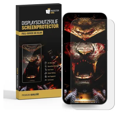 A product box for a screen protector is shown next to a smartphone with the screen protector applied.