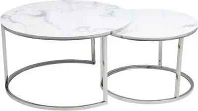 Produktbild von 2er-Set Couchtisch Wohnzimmertisch Atlanta 80x80cm 60x60cm Marmor weiß / Chrom
