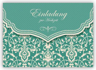 Produktbild von Zauberhafte Einladungskarte mit Vintage Damast Muster in edlem Hellblau Türkis für Brautpaare: Einladung zur Hochzeit