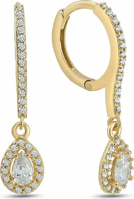 Produktbild von Dkeniz Ohrhänger 925/- Sterling Silber 3 cm Gold Zirkonia weiß 145230035