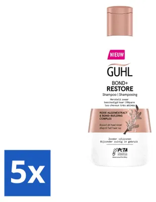 Productafbeelding van 5 x Guhl Bond+ Restore Shampoo voor beschadigd haar - 250 ml - Voordeelverpakking - 5 stuks