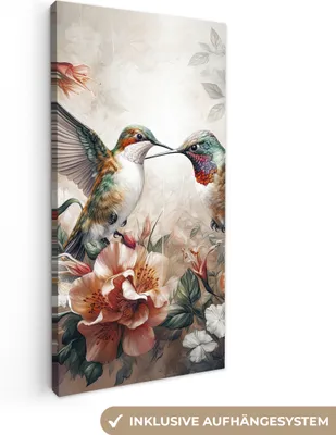 Produktbild von MuchoWow® - Leinwandbilder - Kolibri - Vögel - Blumen - Natur, Wandbild, Wanddeko Bilder Wohnzimmer, 40x80 cm