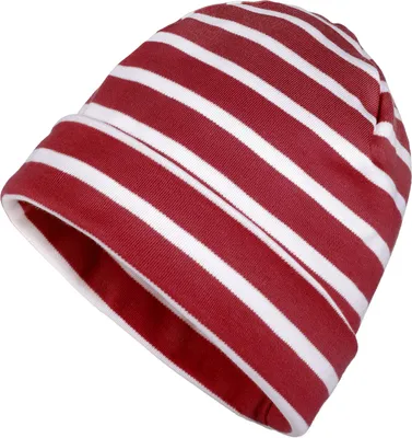Produktbild von modAS Mütze Maritime Rollmütze Uni für Kinder und Erwachsene – Ringelmütze Baumwollmütze mit Streifen in Rot / Weiß bis 55 cm Kopfumfang (Kind)