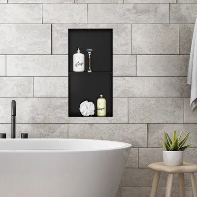 Obrázek produktu pro LuxeBath Nástěnná dvojitá výklenek z nerezové oceli, 30x60x10 cm, černá, obkládatelný výklenek pro koupelnové potřeby, sprchová polička, sprchový regál