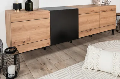 Produktbild von TV-Lowboard "Liam" in Artisan Eiche und schwarz TV-Unterteil 200 x 65 cm