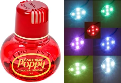 Produktbild von Original Poppy Lufterfrischer mit LED-Beleuchtung, 5 Volt USB-Stecker, 5 LEDs 7 Farben Farbwechsel, Duft Kirsche Inhalt 150 ml, für LKW, PKW, Boot, Wohnmobil