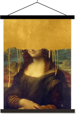 Produktbild von MuchoWow® Textilposter Mona Lisa - Gold - Da Vinci 60x80 cm mit schwarzem Rahmen - Plakathalter