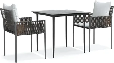 Produktbild von vidaXL 3-tlg. Garten-Essgruppe mit Kissen Poly Rattan und Stahl