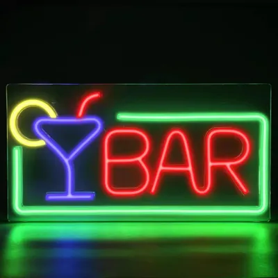 Zdjęcie produktu dla Oświetlenie NEON LED, dekoracyjne oświetlenie ścienne, BAR zielony niebieski czerwony, ok. 42 x 22 x 2 cm