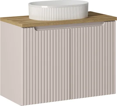 Produktbild von Waschtisch 80cm mit Keramikwaschbecken, kaschmir und Eiche, NEWPORT-56-CASHMERE