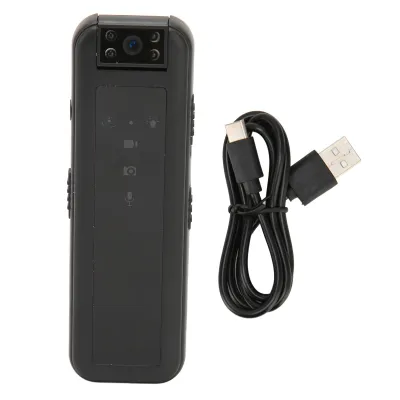 A black body camera and a USB cable are shown against a white background.