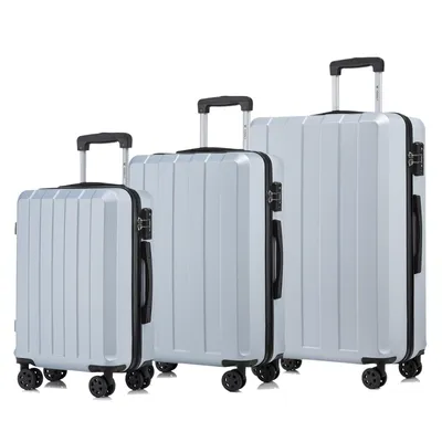 Produktbild von Premium Reisekoffer TSA-Schloss,YKK-Reißverschluss Hartschalen-Koffer Trolley Kabinenkoffer Rollkoffer Suitcase Handgepäck (Silber, M-L-XL-Set)