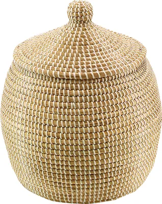 Produktbild von Kobolo Aufbewahrungskorb 34x32 cm natur aus getrocknetem Seegras mit weißem Kunststoff umwickelt. mit Deckel Schlangenkorb Wäschekorb Körbe Box Boxen