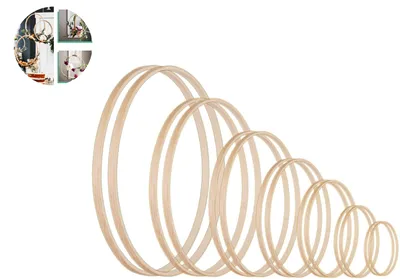 Produktbild von 14 Stück 7 Größen Bambus Blumenkranz Holz Makramee Bambusringe Traumfänger Bastelrahmen Set für DIY Hochzeitskranz und Wandbehang Basteln