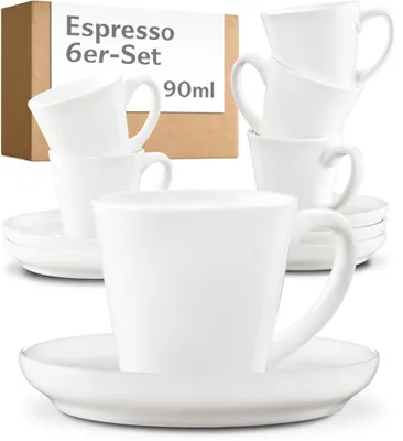 Obrázok produktu pre Sada 6 ks bielych šálok na espresso Cosumy s tanierikmi – keramika – dlho udrží teplo –
