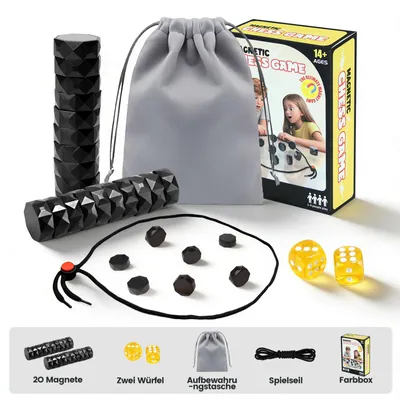Produktbild von Magnetisches Schachspiel für Kinder & Erwachsene – Tragbares Schachbrett mit 20 Figuren & 2 Würfeln, ideal für Reisen, Camping, Familientreffen & Part