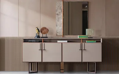 Produktbild von Garnitur Sideboard mit Spiegel Anrichte Schrank Holz Kommode Grau