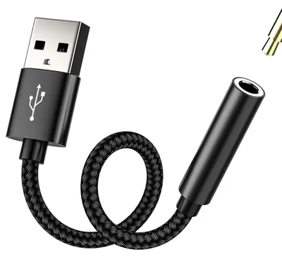 Produktbild von Adapter von USB zu 3,5-mm-Klinkenanschluss, externe Soundkarte für Kopfhörer
