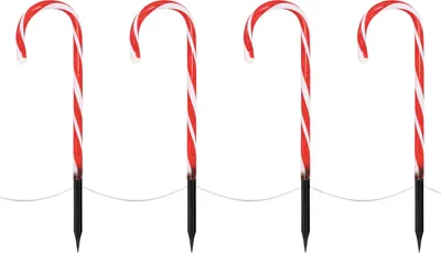 Produktbild von ECD Germany LED Zuckerstangen 8er Set, mit 56 Warmweißen LEDs, 45 cm, Rot/Weiß, batteriebetrieben, Außen & Innen, Beleuchtete Gartenstäbe Weihnachtsdeko Gartenstecker Weihnachtsweg Marker Lichterkette