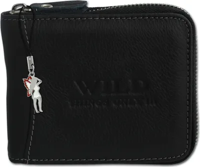 Image de Wild Things Only Portefeuille zippé à bouton-pression noir en cuir OPJ112S