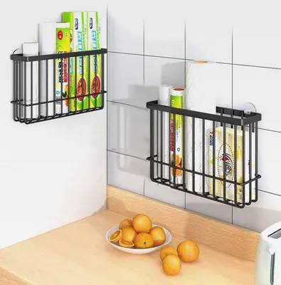 Produktbild von 2 Stück Küchenschranktür-Aufbewahrungsbox,Selbstklebendes Wandmontierte Aufbewahrungsboxen, Schrank/Badezimmer/Kühlschrank Kleine Gegenstände Organizer Aufbewahrungsbox (Schwarz)
