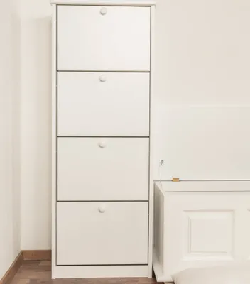 Produktbild von Schuhkommode Schuhschrank Kiefer Holz massiv, Farbe: Weiß 150x58x30 cm, Massivholz Schuhschrank