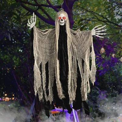Produktbild von Famanu Halloween Dekoration mit Leuchtenden Augen - Skelett und Gruselige Geister für Innen und Außen