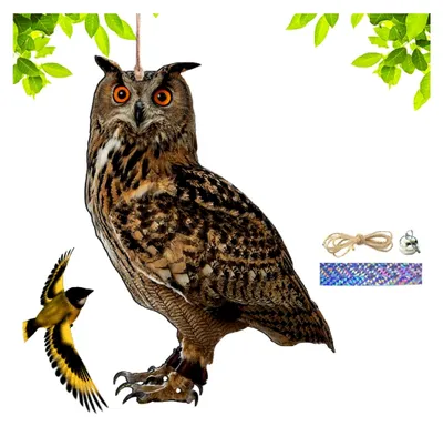 Produktbild von Eulen-Vogelscheuche zur Vogelabwehr, Gartendekoration mit Glocke für Außenbereiche