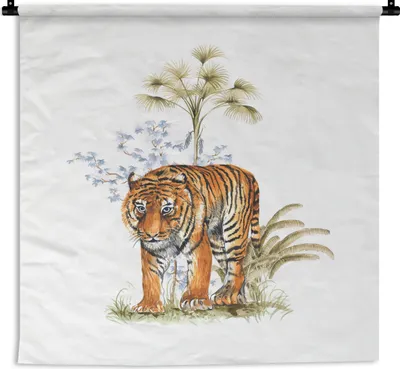 Produktbild von MuchoWow® Wandteppich Wandbehang Tiger - Pflanzen - Bild 150x150 cm Tapisserie Dekoration Wandtuch - Wohnaccessoires - Modernes