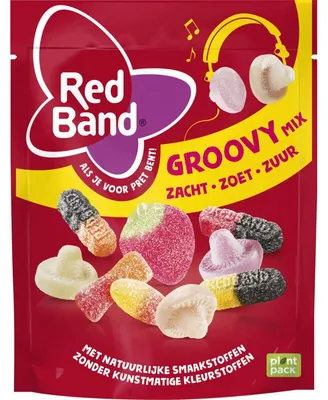 Obrázek produktu pro Red Band Groovy Mix ovocná žvýkačka 215g, veganská, barevná, bez barviv, Kaufland