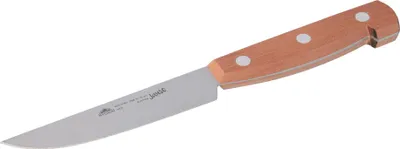 A single kitchen knife with a wooden handle is shown against a white background.