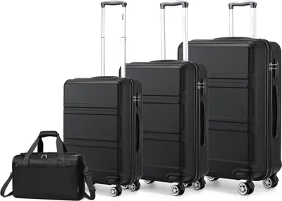 Image de KONO Set de valises 4 pièces coque dure serrure TSA sac de voyage 55cm/65cm/74cm noir