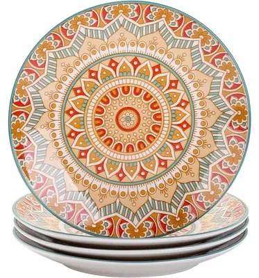 Obrázok produktu pre Sada 4 dezertných tanierov, porcelán, séria Mandala, priemer 21,2 cm, ploché taniere, štýl: český, farba: žltá