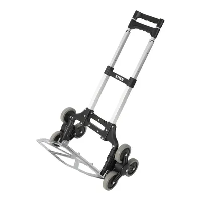 Produktbild von STIER Aluminium Sackkarre Treppensteiger, Tragkraft 70kg, Sackkarre klappbar, Griff Höhenverstellbar, Ladefläche mit Antirutsch-Profil, Vollgummi-Bereifung, Treppensackkarre
