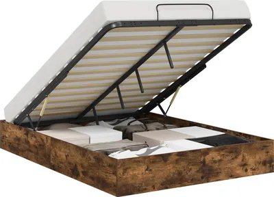 Productafbeelding van vidaXL Ottoman bedframe met opbergruimte, gerookt eikenhout, 203 x 120 x 25 cm
