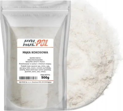 Zdjęcie produktu dla MĄKA KOKOSOWA 500g Naturalna mąka z kokosów drobna wysoka jakość Kol-Pol