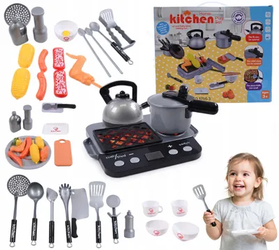 Produktbild von Großes Kinderküche Spielset mit Grill Licht Sound Töpfe Pfanne Spielzeug Küche