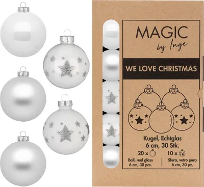 Produktbild von Weihnachtskugeln Glas 6cm mit Sternenmuster 30 Stück - Just White