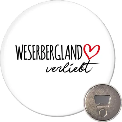 Produktbild von Huuraa Magnet Weserbergland verliebt 59mm Kühlschrankmagnet rund Flaschenöffner Geschenkidee