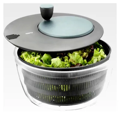 Produktbild von Salatschleuder mit Frischhaltedeckel | 3L Kunststoffschüssel mit Siebeinsatz und Kurbelantrieb | Schwarz/Grau