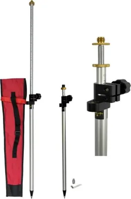 Produktbild von Mini-Prismenstab 75-125 cm - Aluminium-Messstab mit 5/8" Adapter, Libelle & Hartmetallspitze - höhenverstellbar, inkl. Tasche