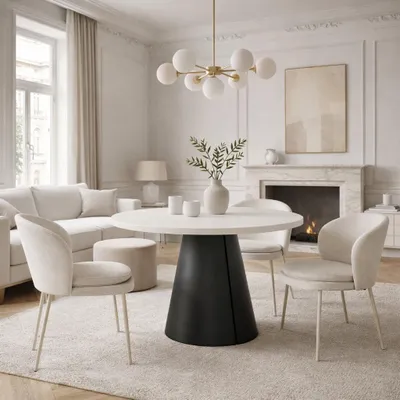 Obrázek produktu pro Kulatý rozkládací stůl do jídelny, CORTIC BIS, loftový styl, skandinávský, průměr: 120/196 cm, barva: kašmír/černá