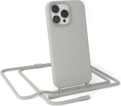 Produktbild von EAZY CASE Handykette Silikon Premium kompatibel mit Apple iPhone 14 Pro Max Handyhülle mit Umhängeband, Handykordel mit Schutzhülle, Silikonhülle, Hülle mit Band, Taupe