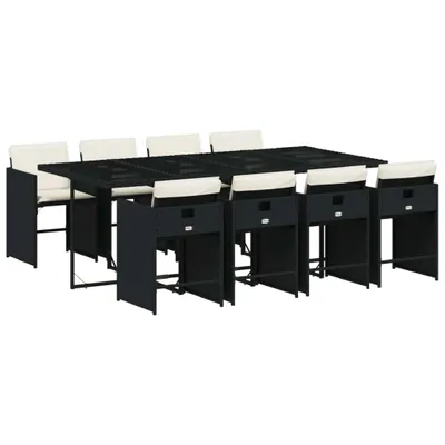 Produktbild von vidaXL 9-tlg. Garten-Essgruppe mit Kissen Schwarz Poly Rattan