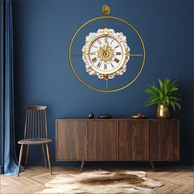 Obrázok produktu pre Opviq, Mclock-00131, Dekoratívne kovové nástenné hodiny, zlaté, 100 % KOV, 58 x 7 x 65 cm