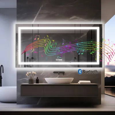 Image de Miroir de salle de bain LED - Miroir avec éclairage - Miroir de salle de bain - Miroir LED - Haut-parleur Bluetooth