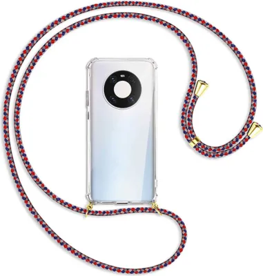 Produktbild von Handykette Backcover-Schutzhülle mit Band (Metall goldfarben) für Huawei Mate 40 Pro - silber/blau/rot