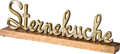Sterneküche Schriftzug L40cm Metall Gold Mango Holz Tischdeko Deko Aufsteller
